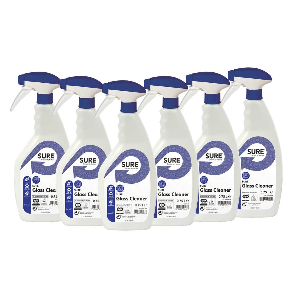 SURE Glass Cleaner 6x0.75 L - Plantebaseret Glasrens
